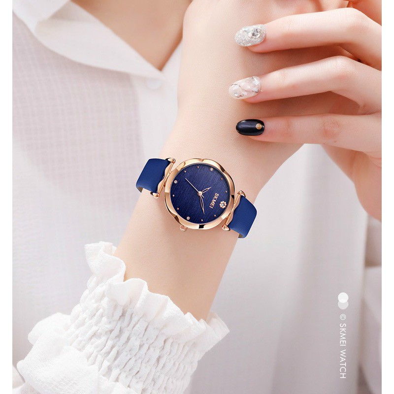 Đồng Hồ Nữ Skmei SK03 Chính Hãng Dây Da Thời Trang Mặt Đính Đá