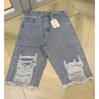 👐Quần Jeans Ngố Đai Nút Rách Nhẹ