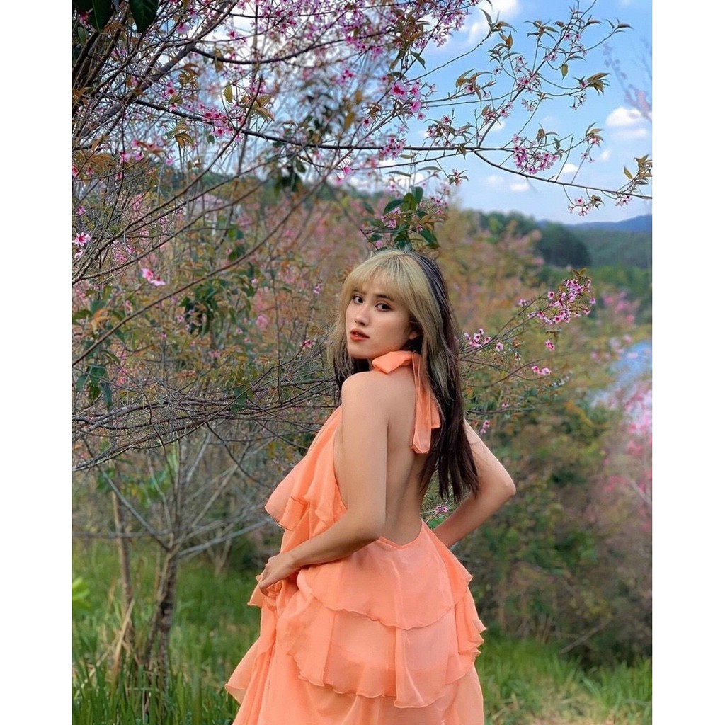 [FREESHIP 50K]  Đầm Maxi Nữ NHIHOUSE71 Cổ Yếm Đi Biển Bèo 5 Tầng Đính Bông Sang Chảnh Chất Voan Mềm Mại Nhẹ Mát 50 - 65K