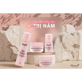 (chính hãng-date 2026) bộ 4sp giảm nám mini hanayuki(sữa rửa mặt, kem ngày, serum nám và kem nám đêm)