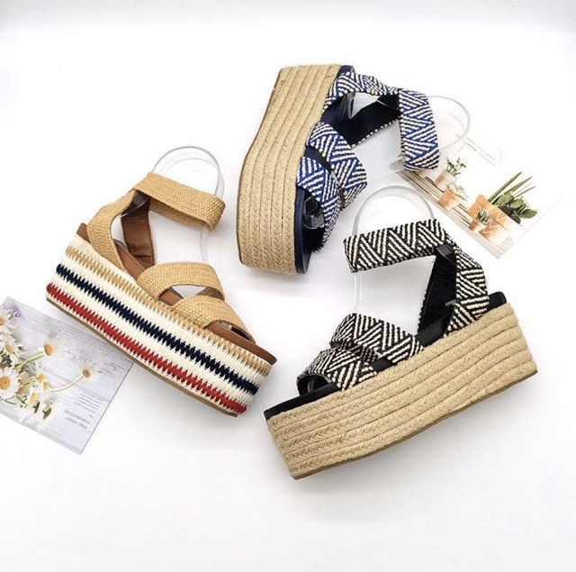 [order] giày sandal cói đế bánh mỳ 8cm xuất khẩu mẫu mới 2020