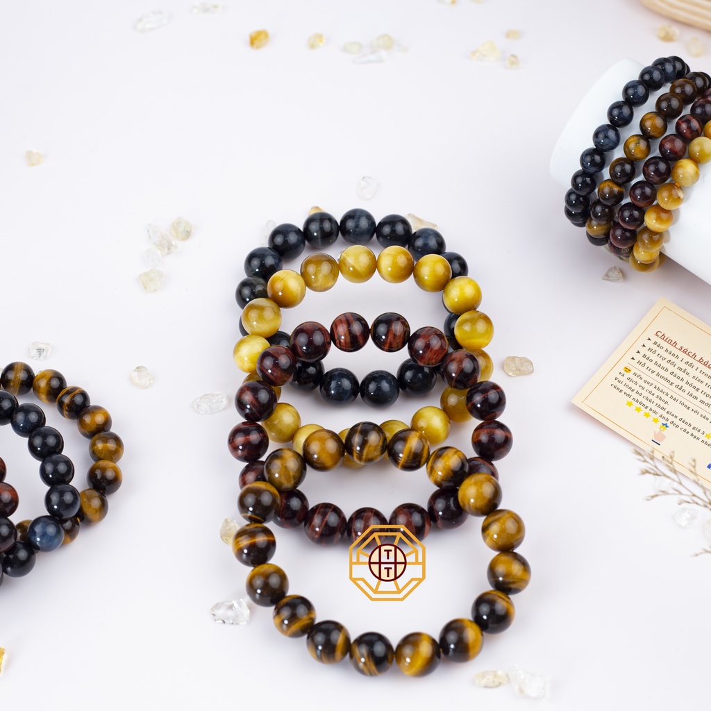 Vòng Tay Phong Thủy Đá Mắtt Hổ Vàng Đỏ Xanh Tự Nhiên nam nữ Mệnh Kim Mộc Thủy Hỏa Thổ - Phong Thủy Tây Tạng