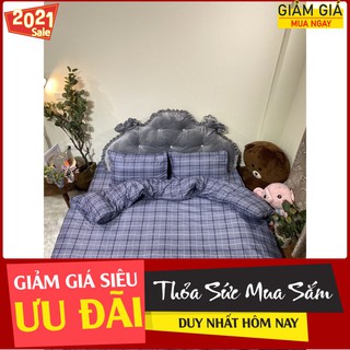 Drap ga trải giường vải mát,kẻ karo xanh
