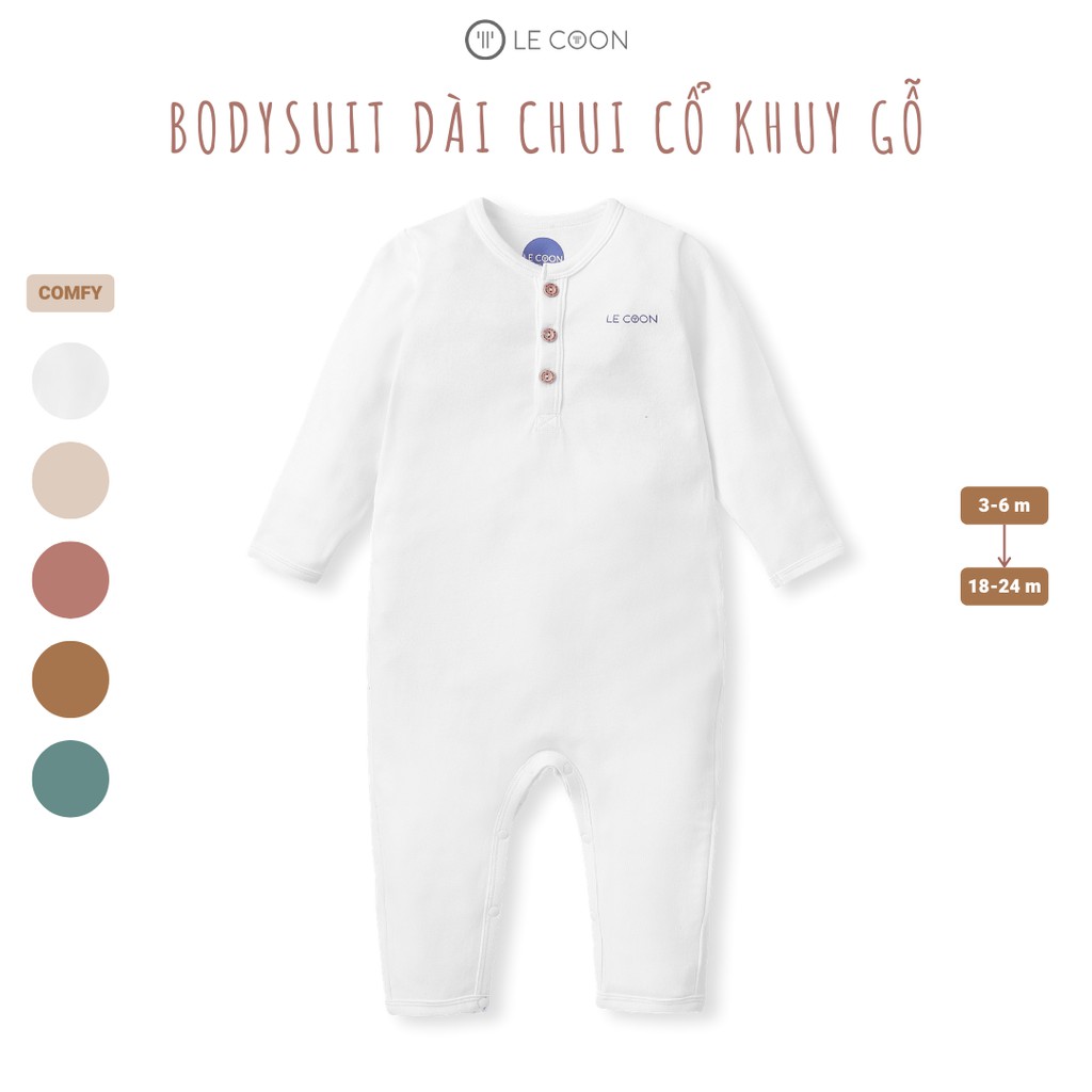 LECOON Bodysuit Lecoon cho bé dài chui cổ khuy gỗ LC0549