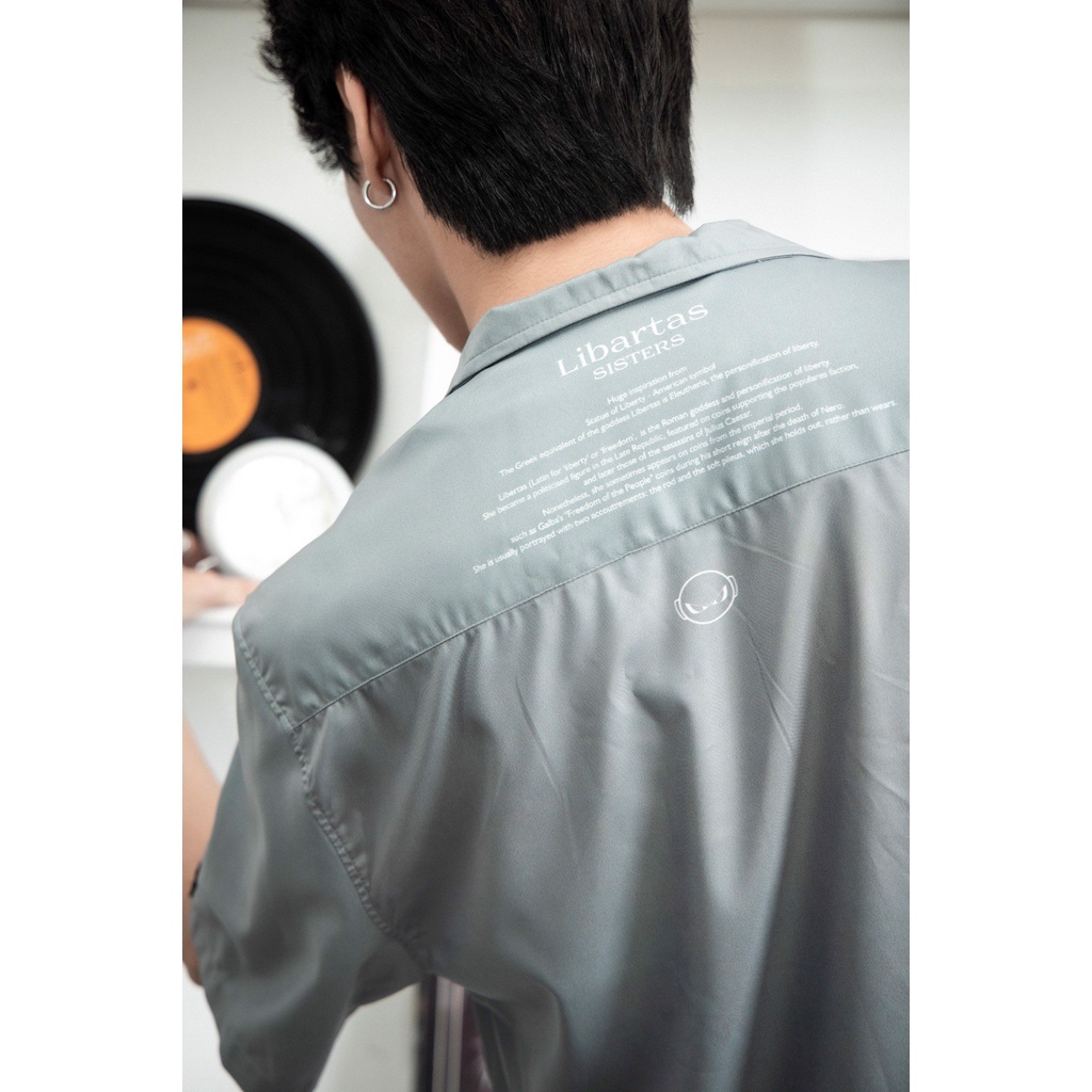 MENDE - Libartas Shirt Xám - Áo sơ mi nam tay ngắn