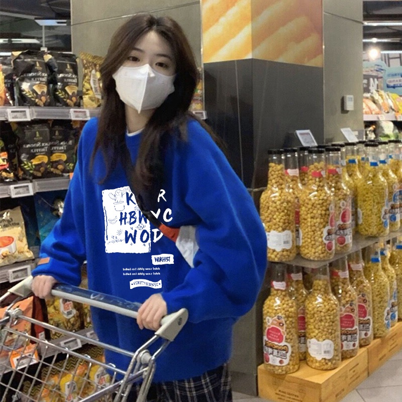 NRVP Áo thun tay dài oversize in họa tiết chữ phong cách Hàn Quốc thời trang cho nam và nữ