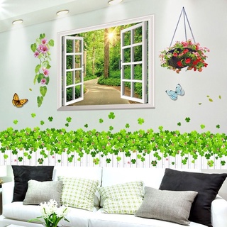Decal dán tường cửa sổ và chân cỏ may mắn