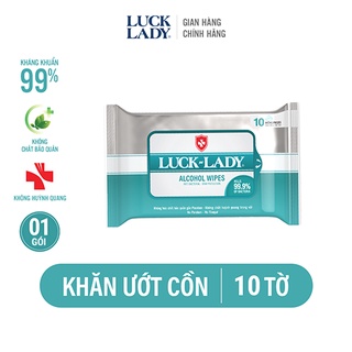 Khăn ướt cồn Luck Lady 10 tờ/gói, diệt vi khuẩn 99%