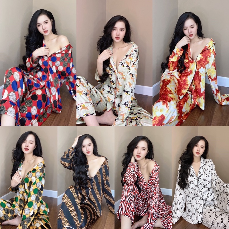 sét bộ pijama nữ tay dài quần dài dể thương sang trọng