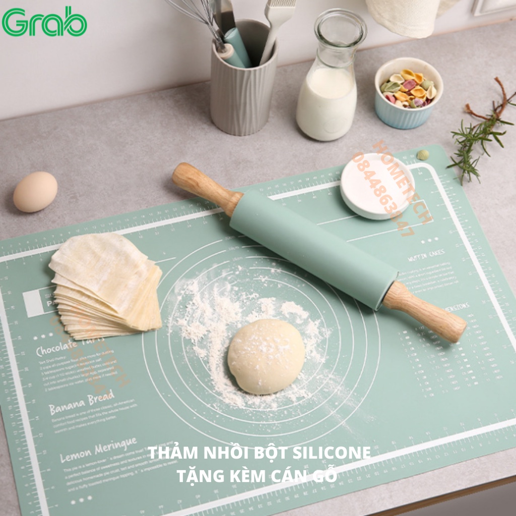 Thảm Nhào Bột Làm Bánh Bằng Silicon Dày Dặn Chống Dính Tặng Kèm Cán Bột Kích Thước 60x40cm