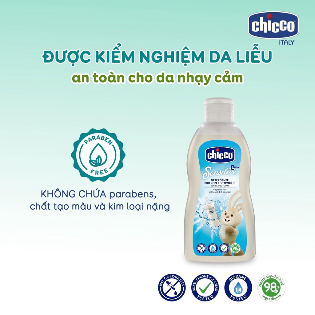 Gel dầu dừa Chicco nhập khẩu từ Ý rửa vệ sinh bình sữa diệt vi khuẩn hiệu quả an toàn cho da nhạy cảm mẹ và bé 300ML