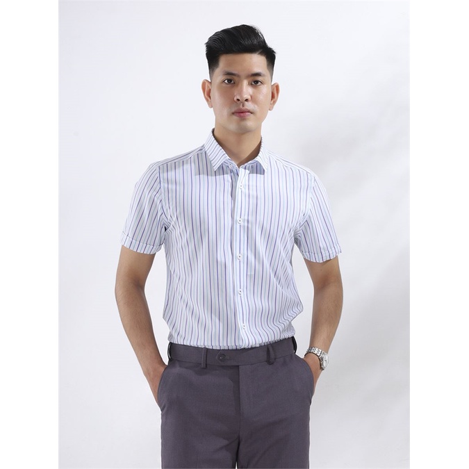 Áo sơ mi nam tay ngắn Aristino sợi sồi mềm mát , bền màu, tà lượn,slim ASS143S8(size 38/39)