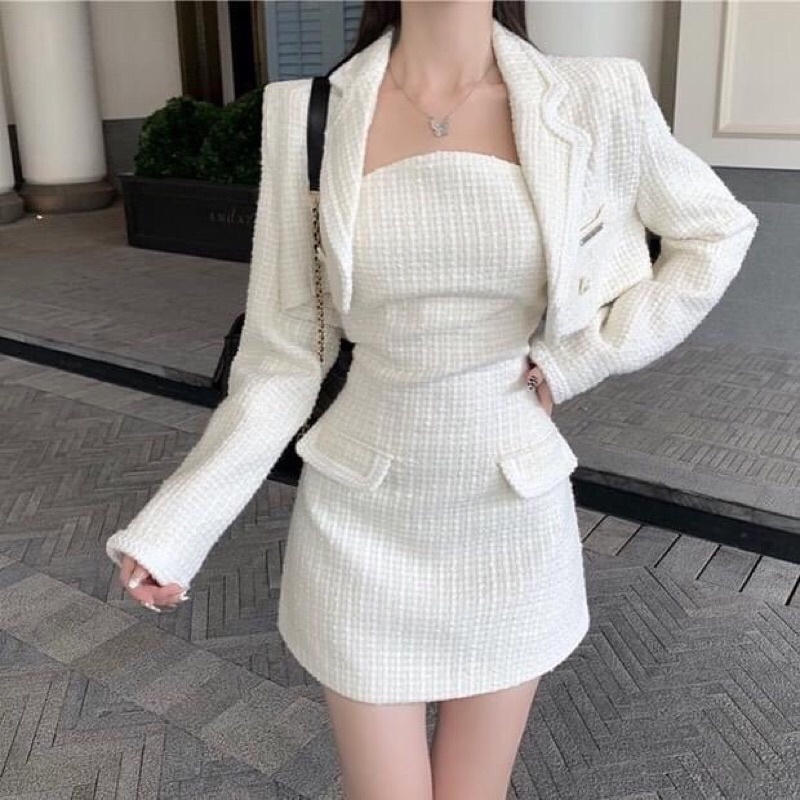 Set Váy Body Áo Khoác Crop chất đẹp | Có 2 ảnh fb cuối nhen