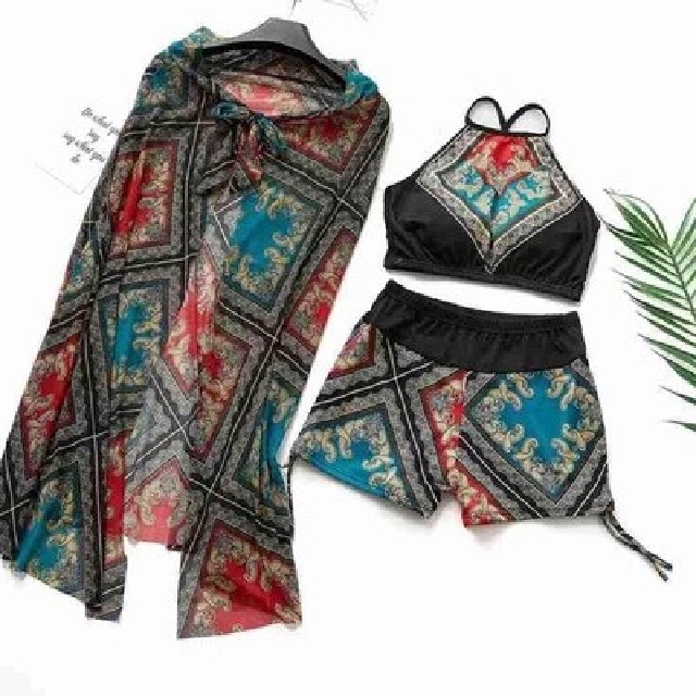 Bộ đồ bơi thổ cẩm 3 chi tiết - chất liệu thun,size cho các bạn từ 42-55kg,thích hợp đi biển, có miếng đệm ngực-BDB