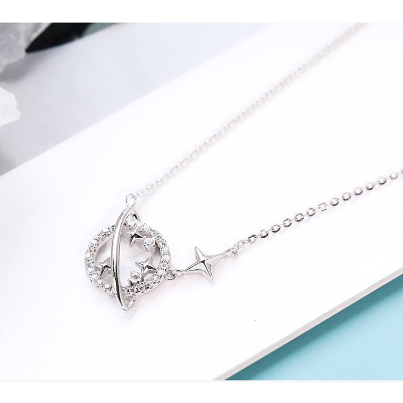 Dây chuyền Bạc nữ Evasilver mặt hình địa cầu đính đá, vòng cổ chất liệu bạc ta thiết kế tinh xảo