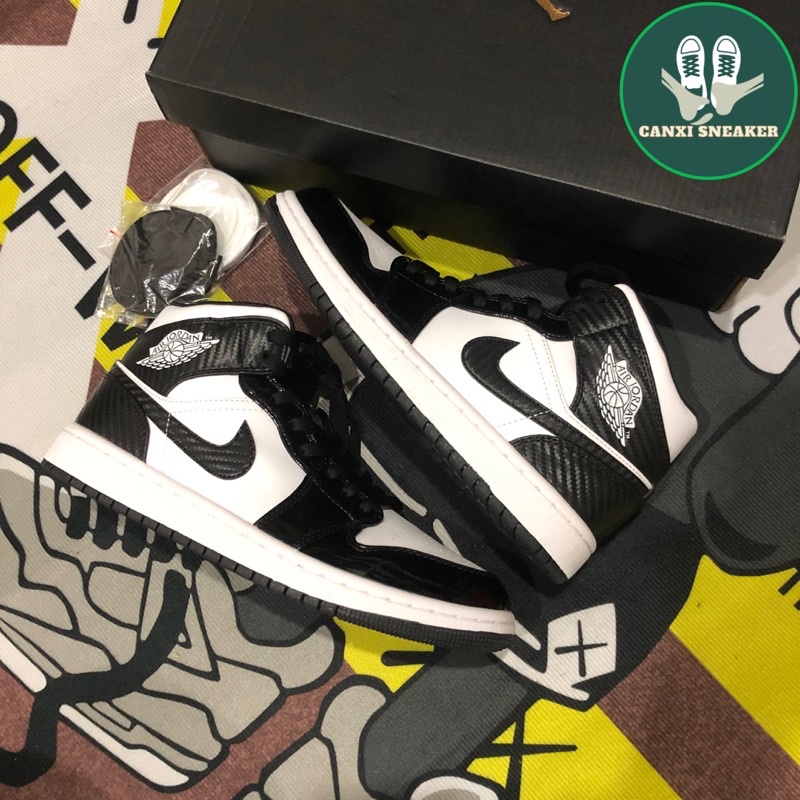 Giày thể thao bóng rổ jd1 cổ cao carbon phiên bản cao cấp giày Sneaker Jordan mid carbon đen trắng