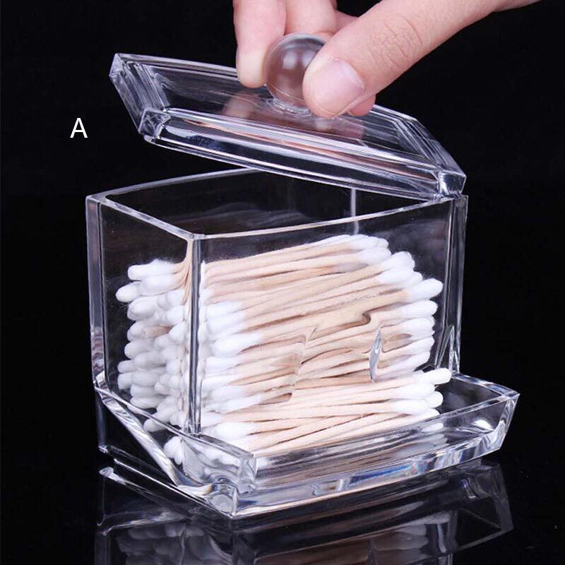Hộp đựng tăm bông trang điểm cao cấp mica trong suốt HT-1006