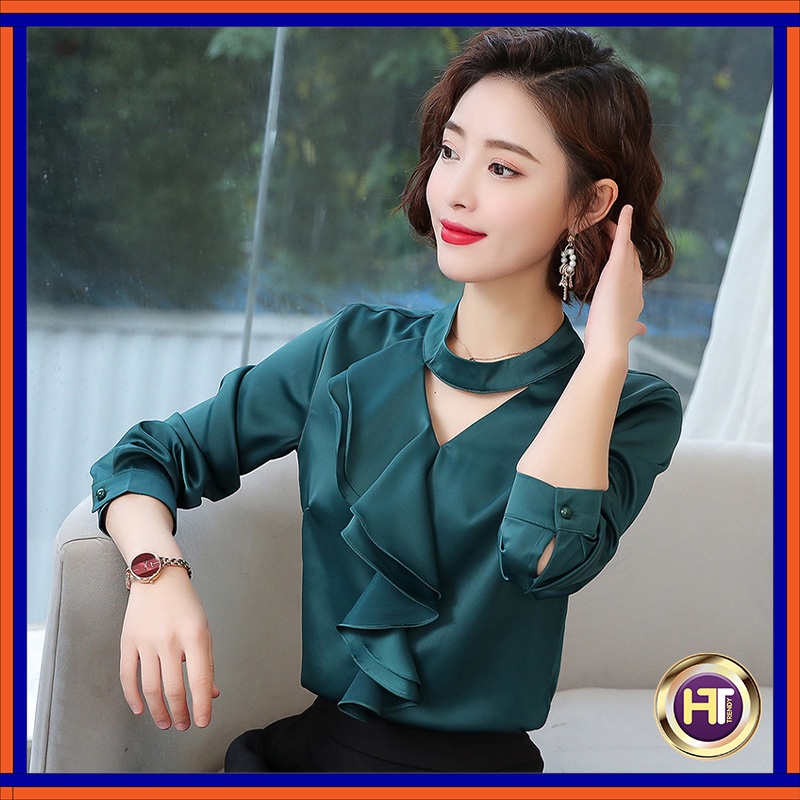 Áo Sơ Mi Nữ Công Sở Dài Tay Bèo Ngực Hở Cổ Phom Chuẩn Chất Lụa Cao Cấp Thiết Kế HT TRENDY