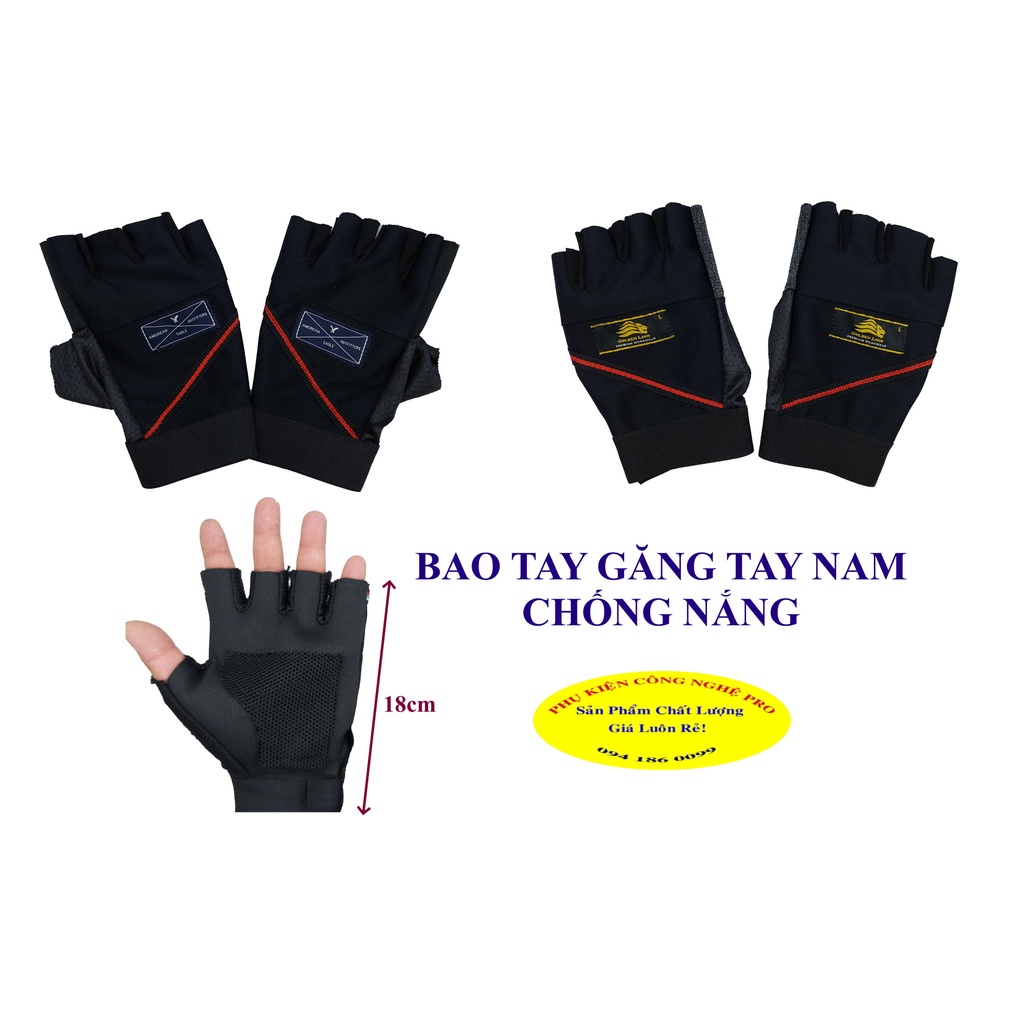 Bao tay Găng tay Nam Chống nắng Hở 5 ngón Chất liệu vải dày Gắn sọc đen đỏ, Chống tia UV, Bảo vệ da tay