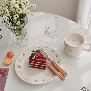 Set đĩa cốc vintgae hoạ tiết cherry vẽ tay