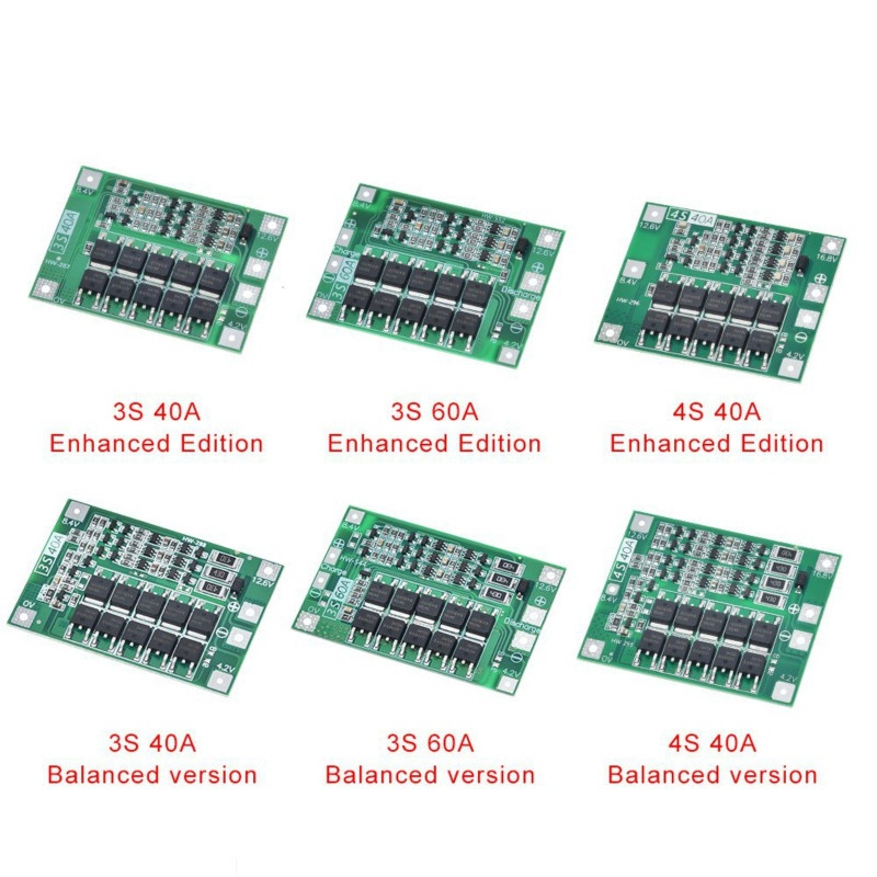 Bảng mạch tăng cường/cân bằng bảo vệ pin Lithium 3S/4S 40A 60A 18650 BMS 11.1V 12.6V/14.8V16.8V