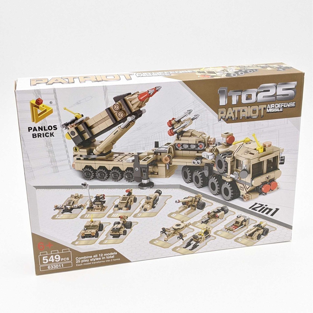 Bộ LEGO quân sự 25 trong 1 - 549 miếng ghép - Lắp ráp xe bắn tên lửa và 25 xe quấn sự