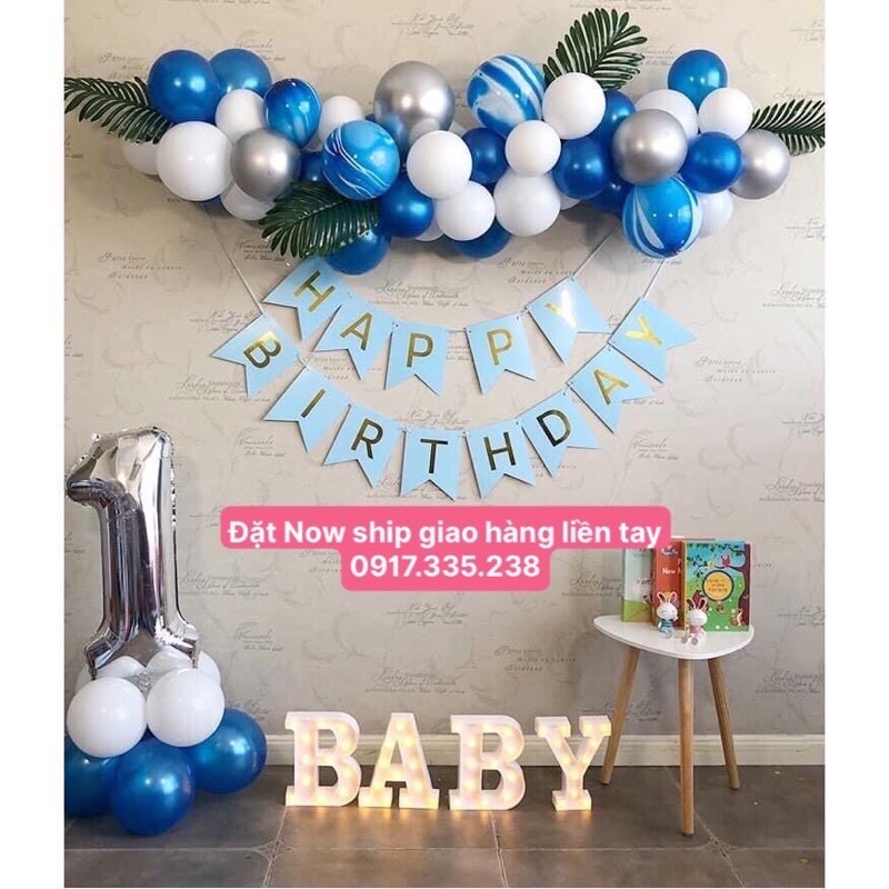 Set Bóng Phối Màu HPBD Dây Chữ Ánh Kim Y Hình Xinh