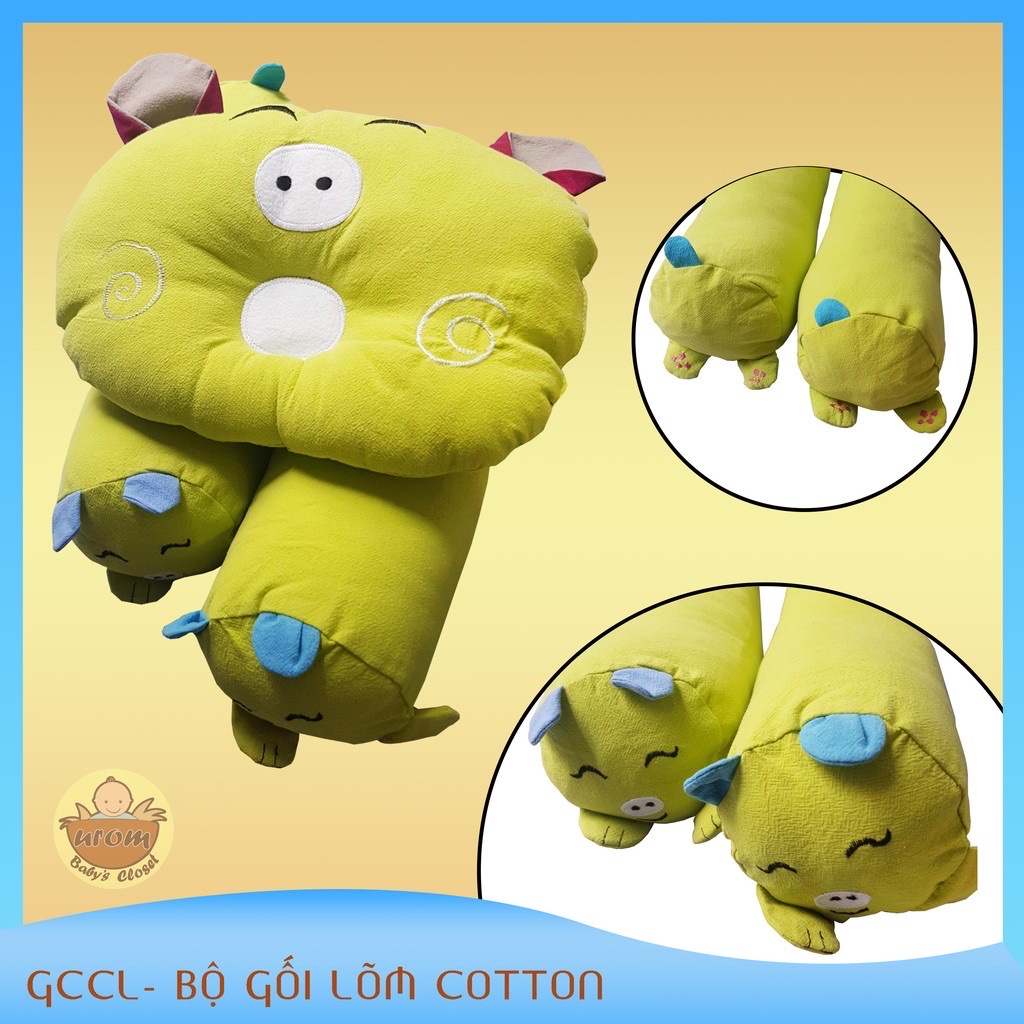 Bộ 3 chi tiết gối nằm và 2 gối ôm cara hình thú cho bé sơ sinh