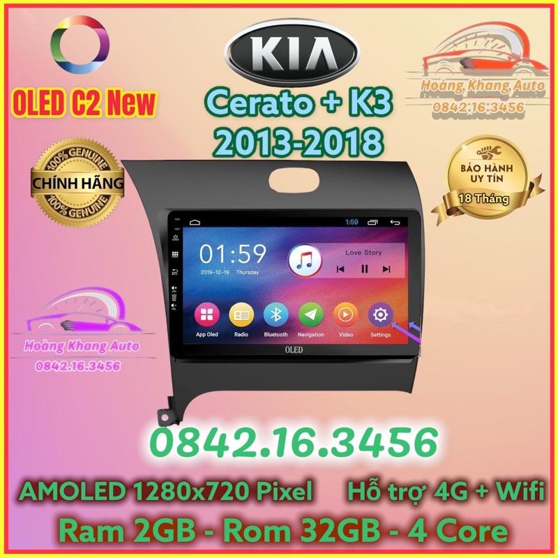 Màn hình android OLED C2 New theo xe K3 + Cerato 2013 - 2018, kèm dưỡng và jack nguồn zin theo xe
