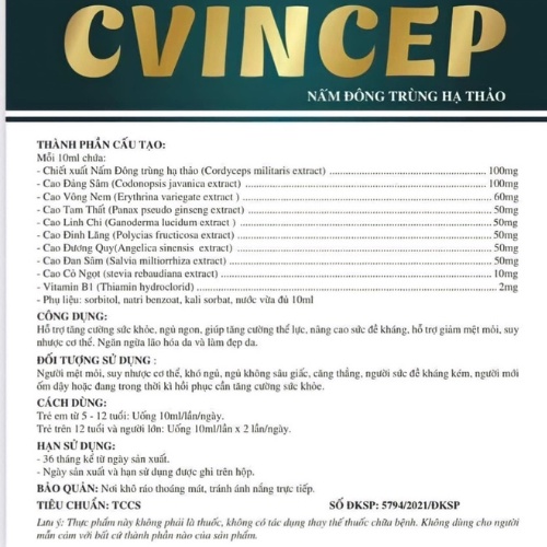 karmel đông trùng hạ thảo CVINCEP hộp 20 ống x 10ml