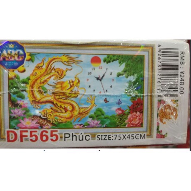 Tranh đính đá Đồng Hồ chữ Phúc DF565 (75x45) chưa đính