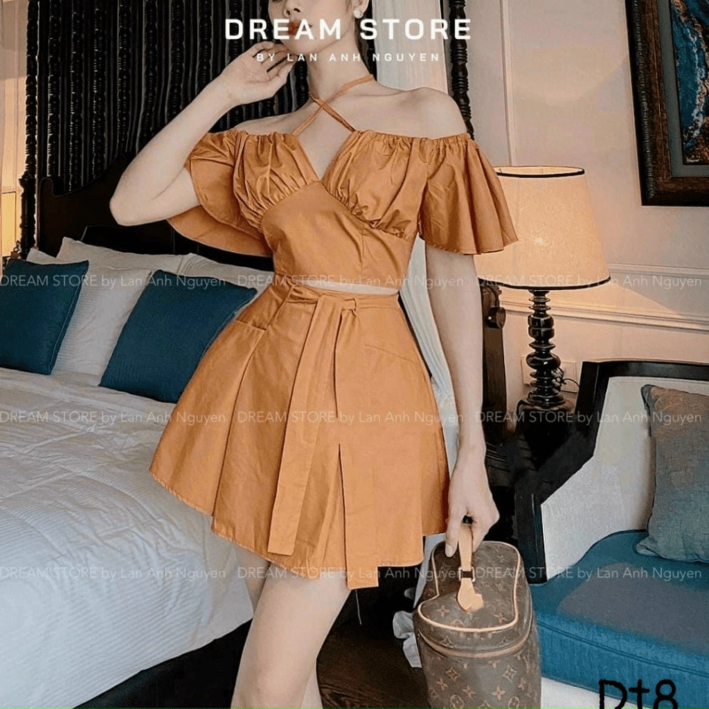 (Free ship) Mẫu Mới Thiết Kế Hợp Thời Trang ---Sét Lụa Áo Trễ Vai+ Váy Ngắn Siêu Xinh UP VLTN Shop