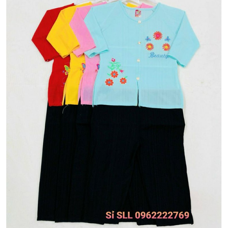 16-32kg Set Bộ Bà Ba Thun Gân Nút Giả Giá Rẻ Cho Bé Gái