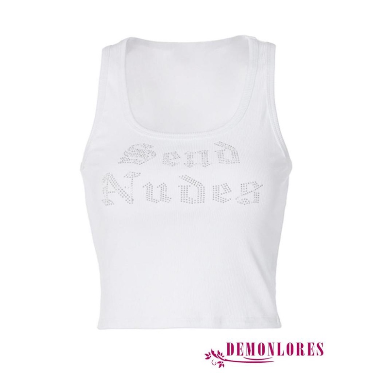 Áo Croptop Sát Nách Hoạ Tiết Chữ U Đính Đá Lấp Lánh