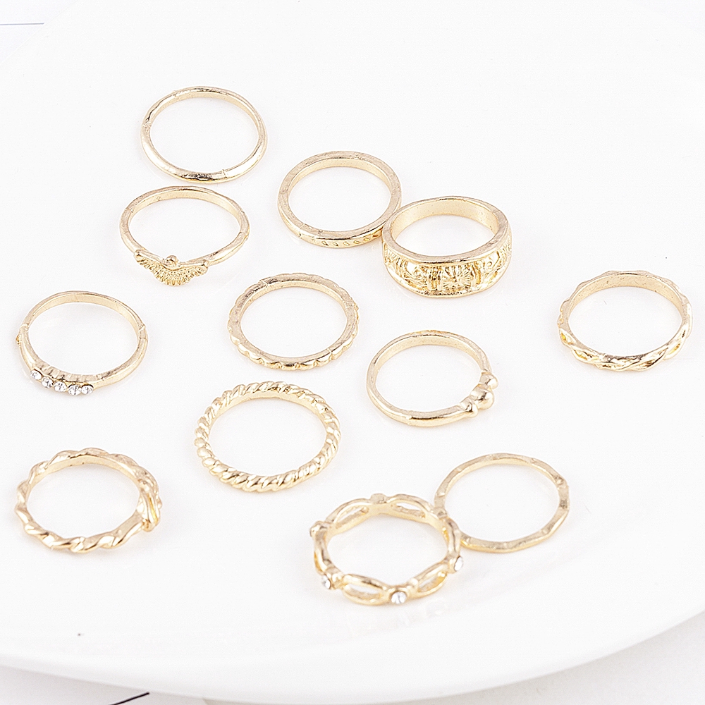 Set 12 nhẫn mạ vàng đeo đốt ngón tay phong cách cổ điển
