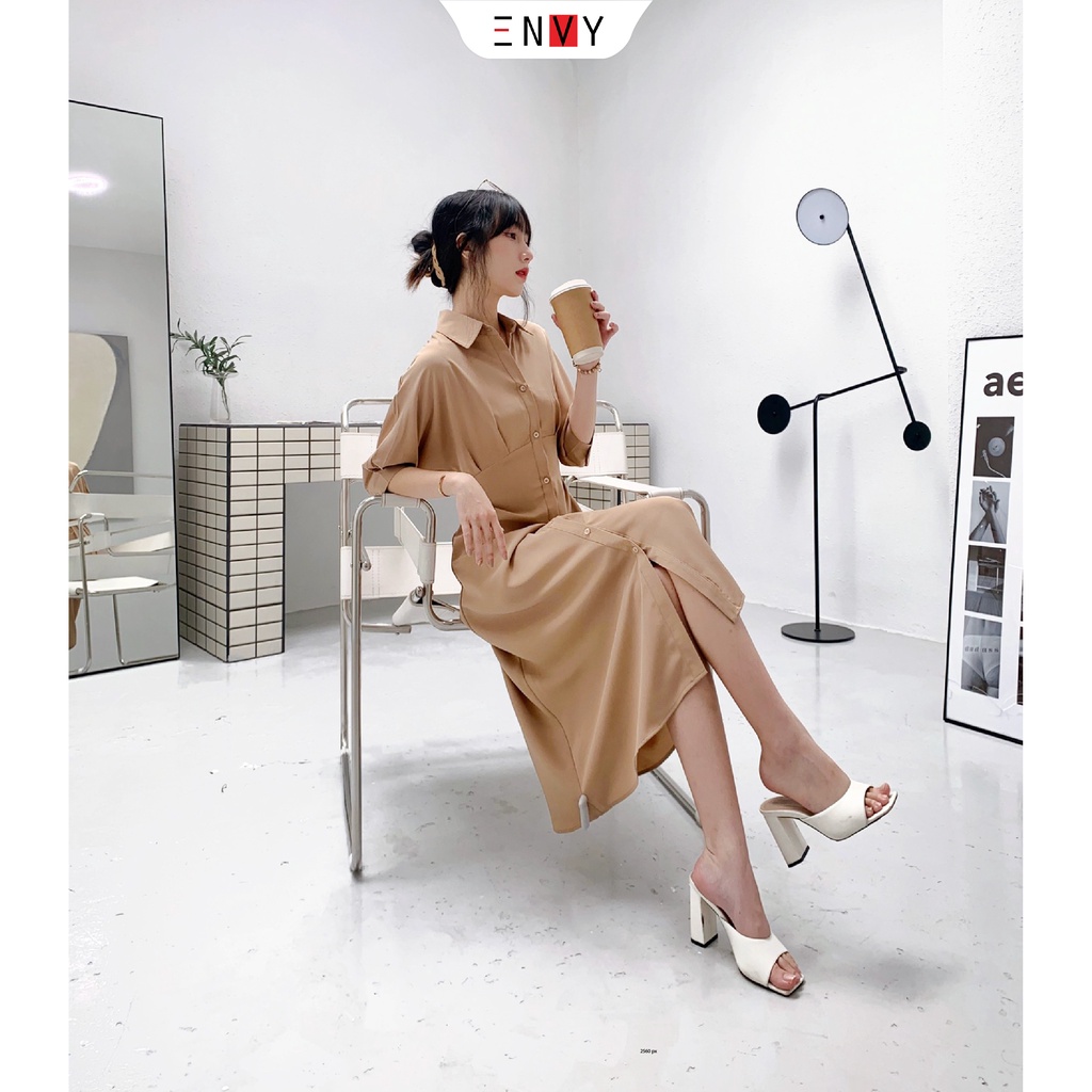 Đầm Sơ Mi Dáng Dài Có Dây Cột Eo ENVY D170