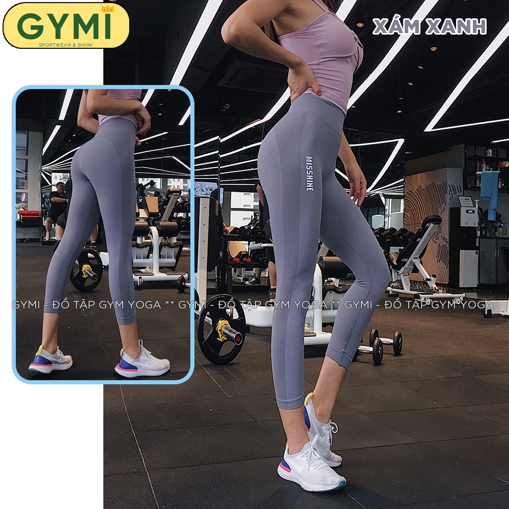 Quần tập gym yoga nữ GYMI QL01 đáng ngố lửng thể thao 9 tấc chất dệt kim co giãn cạp cao nâng mông