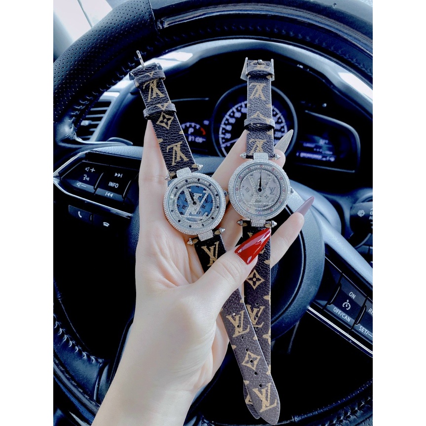 Đồng hồ nữ LV chính hãng, đồng hồ đeo tay nữ LV mặt xoay full box cao cấp, mặt đính kim cương nhân tạo, siêu sang cho nữ