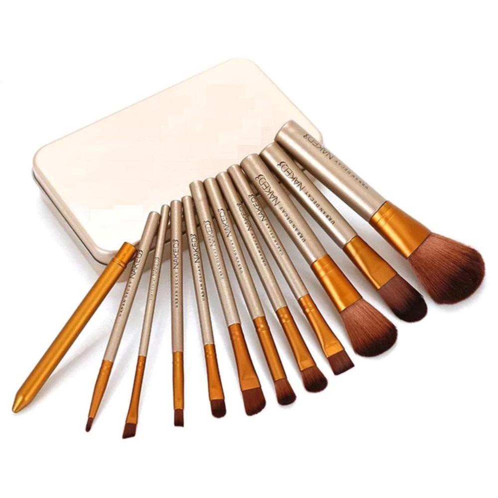 Bộ cọ trang điểm cá nhân NAKED3 12 cây nhỏ gọn xinh xắn, Set cọ trang điểm cao cấp có hộp đựng