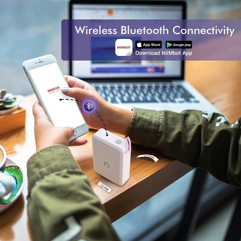 Máy in nhãn nhiệt/ Cuộn miếng dán nhãn NIIMBOT D110 không dùng mực bluetooth nhỏ gọn dễ sử dụng dành cho điện thoại