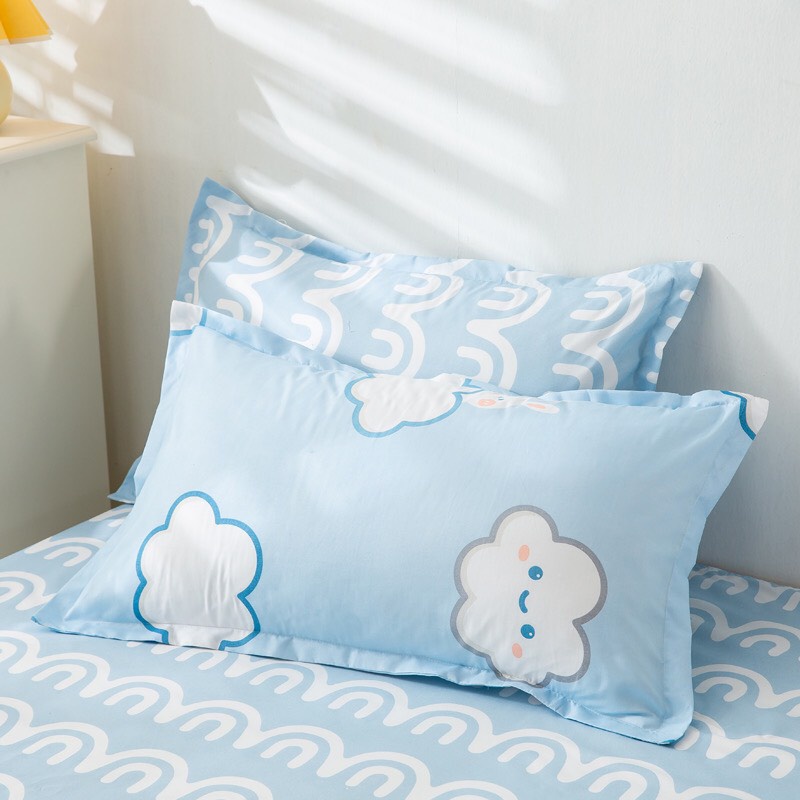 Bộ Chăn ga gối cotton poly - Mẫu mây xanh.