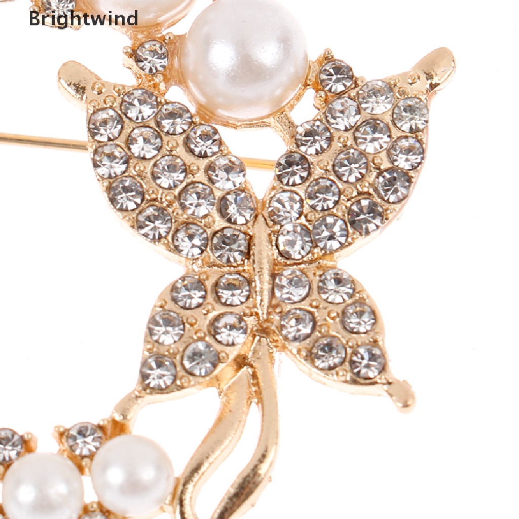 [Brightwind] Pearl Rhinestone Wreath Butterfly Brooch Women Weddings Office Brooch Pins Gifts Hot Sell