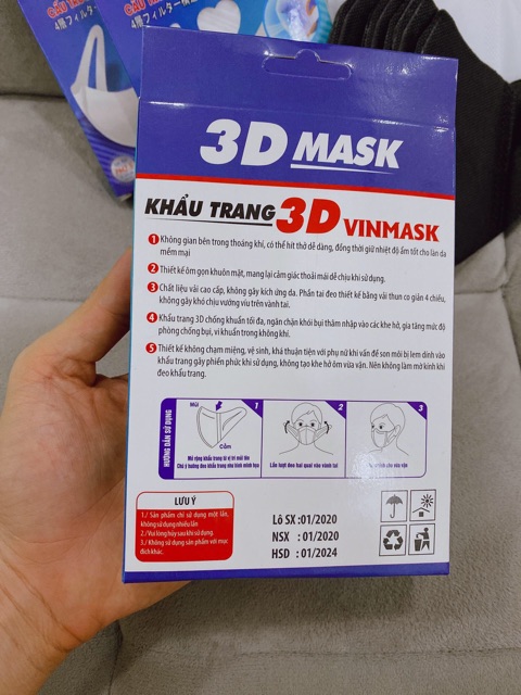 Khẩu trang Vinmask 3D Mák hộp 10 cái đen và trắng