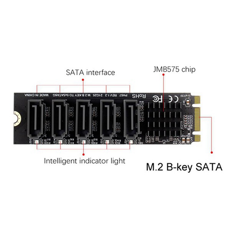 Card Mở Rộng M.2 NGFF B-Key SATA 5 Cổng 6Gbps JMB585