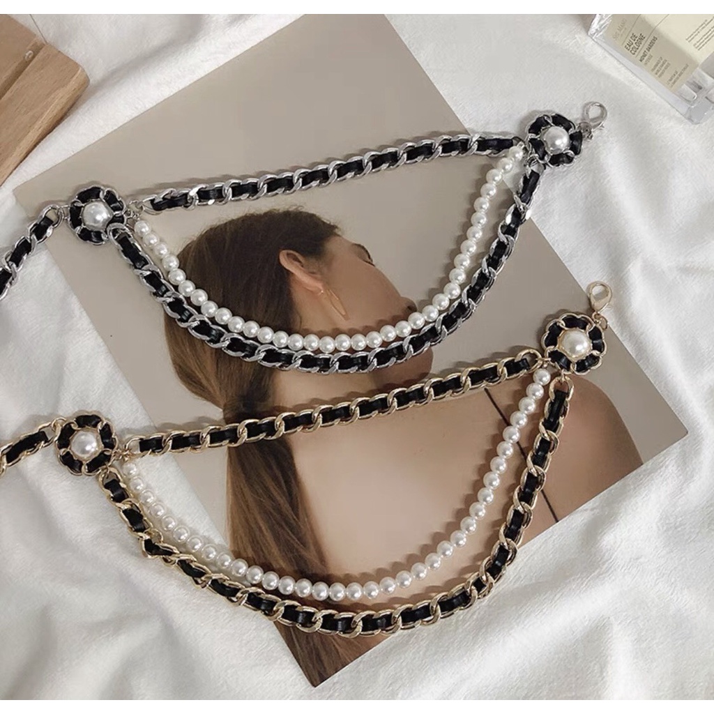 Đai váy xích phối da ngọc trai hai tầng sang trọng hàng cao cấp loại 1