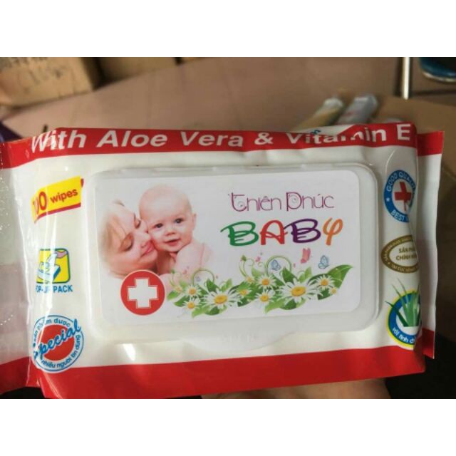 Khăn giấy ướt baby Thiên Phúc 100 tờ 1 gói không mùi, mềm mại an toàn cho bé khăn ướt khăn giấy khô