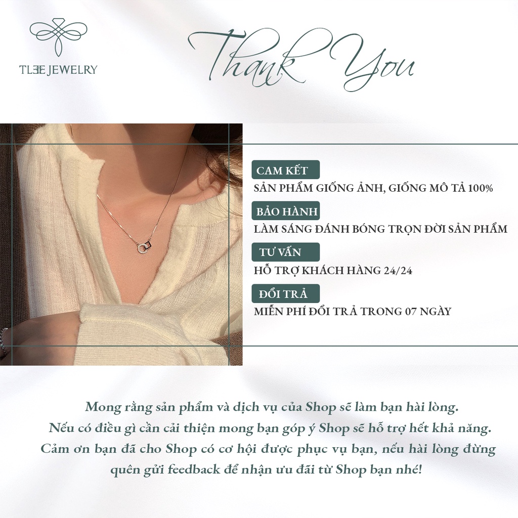 Dây chuyền bạc nữ TLEE tròn vuông nạm đá cao cấp NCJ D0111