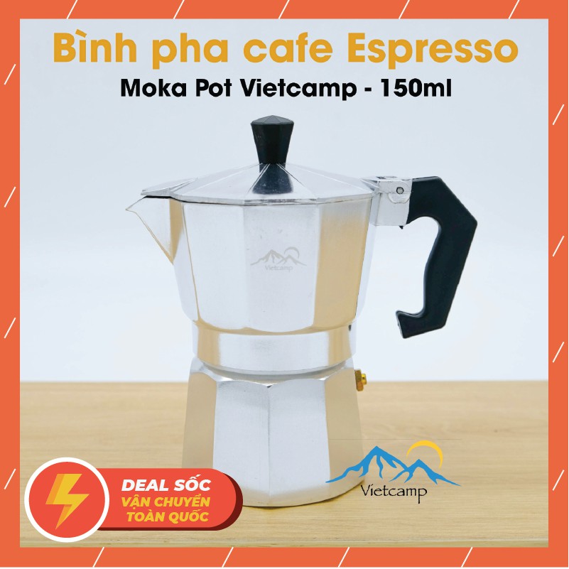 Bình đun cafe Espresso siêu tốc Moka Pot - 150 ml nước - 15 gram cafe - Màu bạc - Chất liệu nhôm - Pha được 5 shot