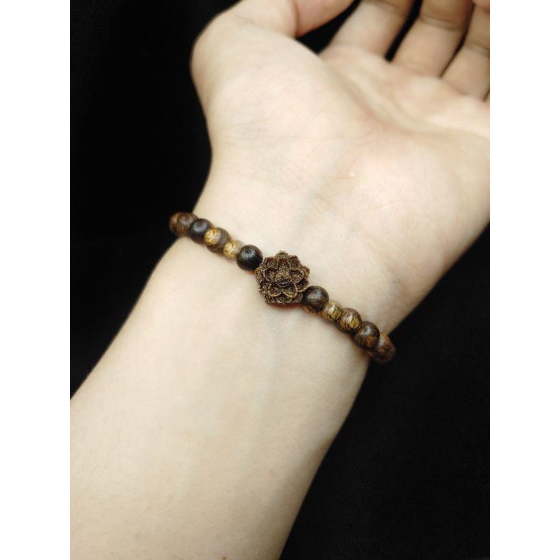 Vòng Tay Gỗ Vân 6 ly Mix Sen - May Mắn - Tài Lộc - Bình An