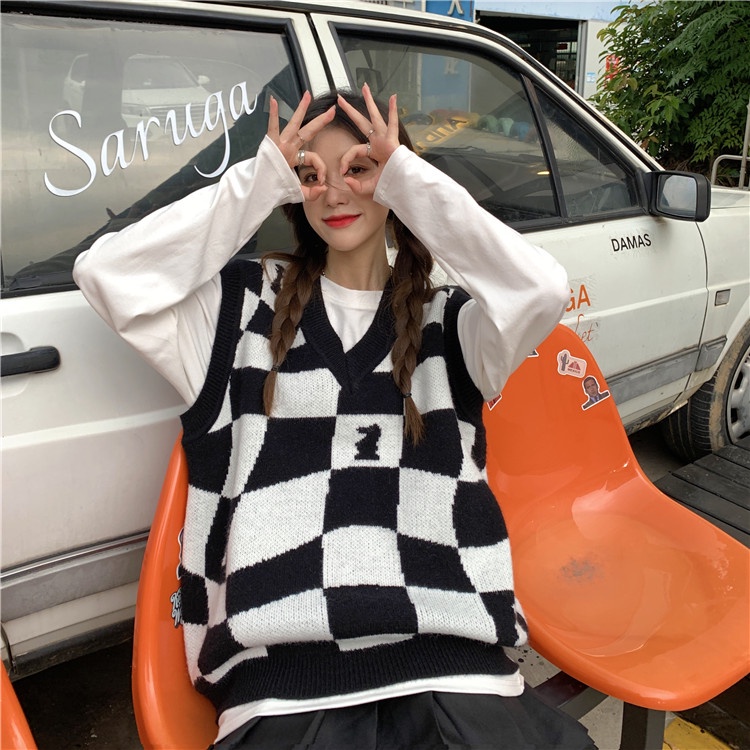 Áo Sweater Dệt Kim Dáng Rộng Cổ Chữ V Thời Trang Cho Nữ